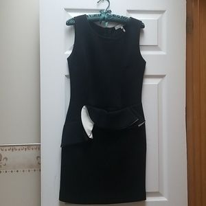 Sandro Black Dress with White Accent Peplum